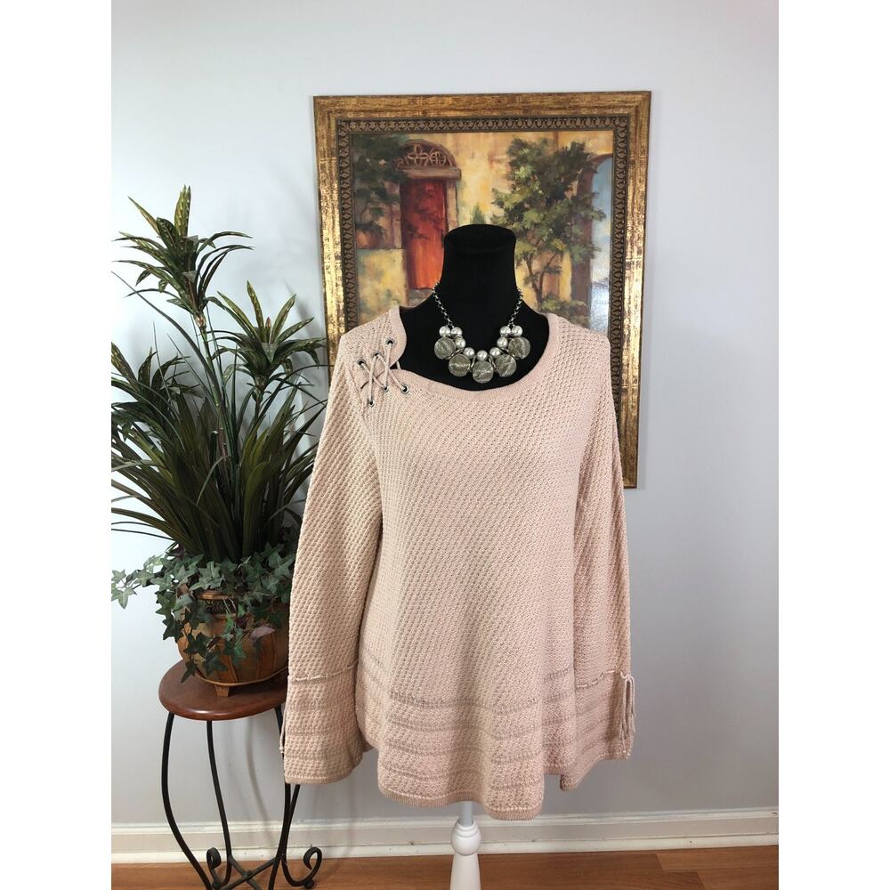 Style&co. Sweater Women's Large Beige Waffle Knit Soft Girl Balletcore Coquette